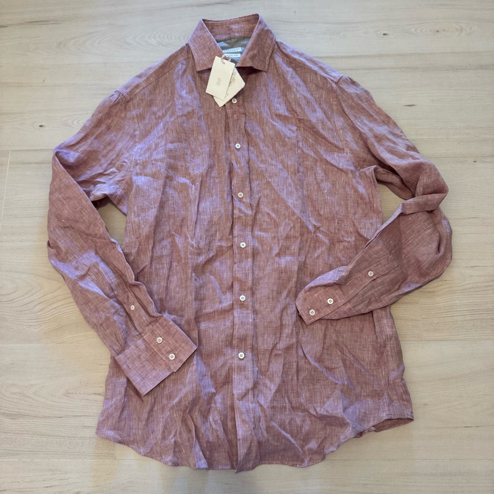 Men's Linen Blend Long-Sleeve Shirt - Light Burgundy